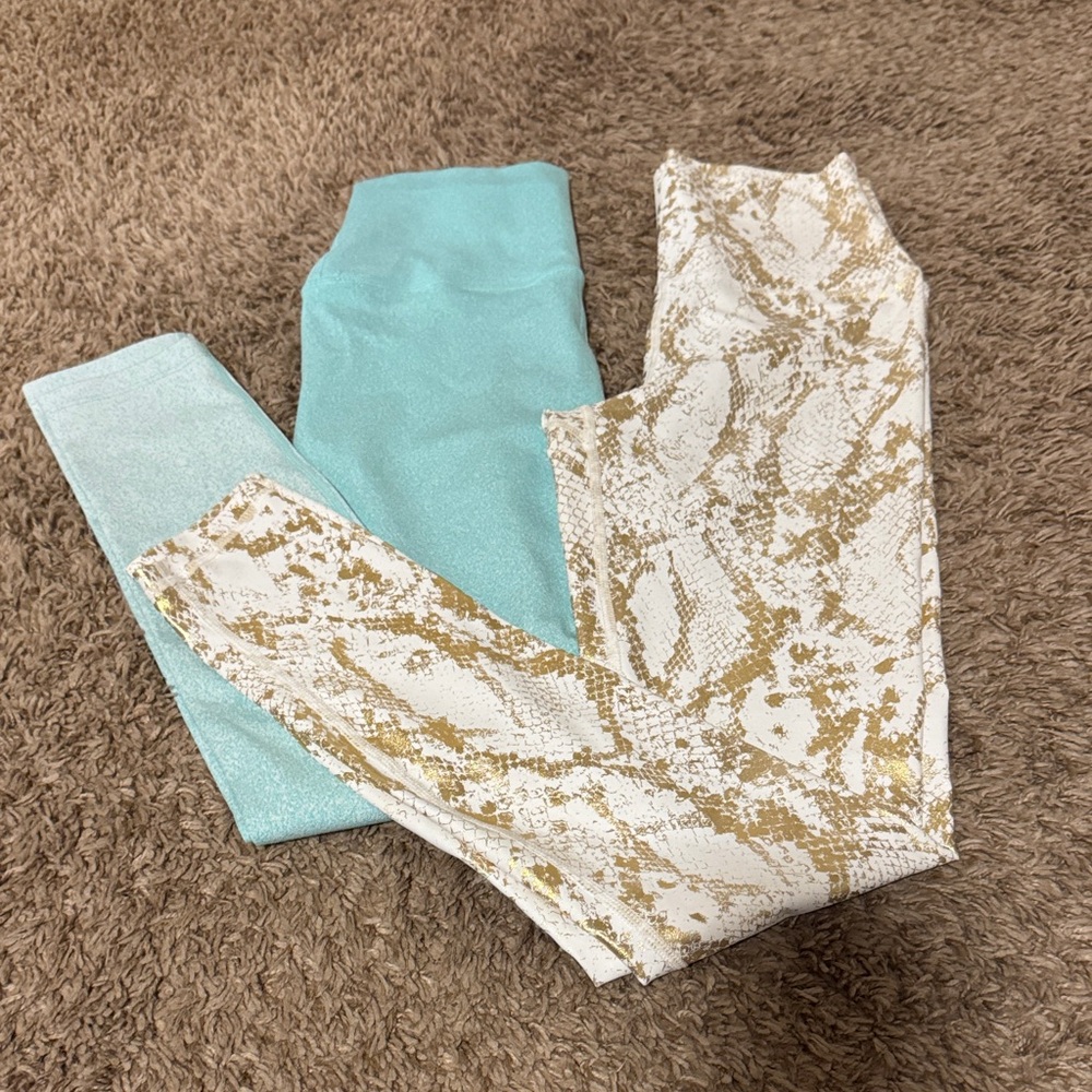 Carbon38  Leggings - Aqua and Gold Pattern